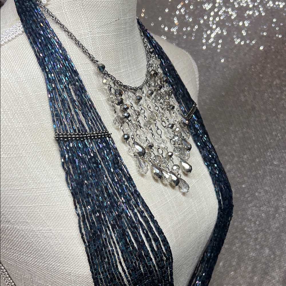 Silver, Blue, Grey Iridescent Statement Necklaces - Picture 5 of 8
